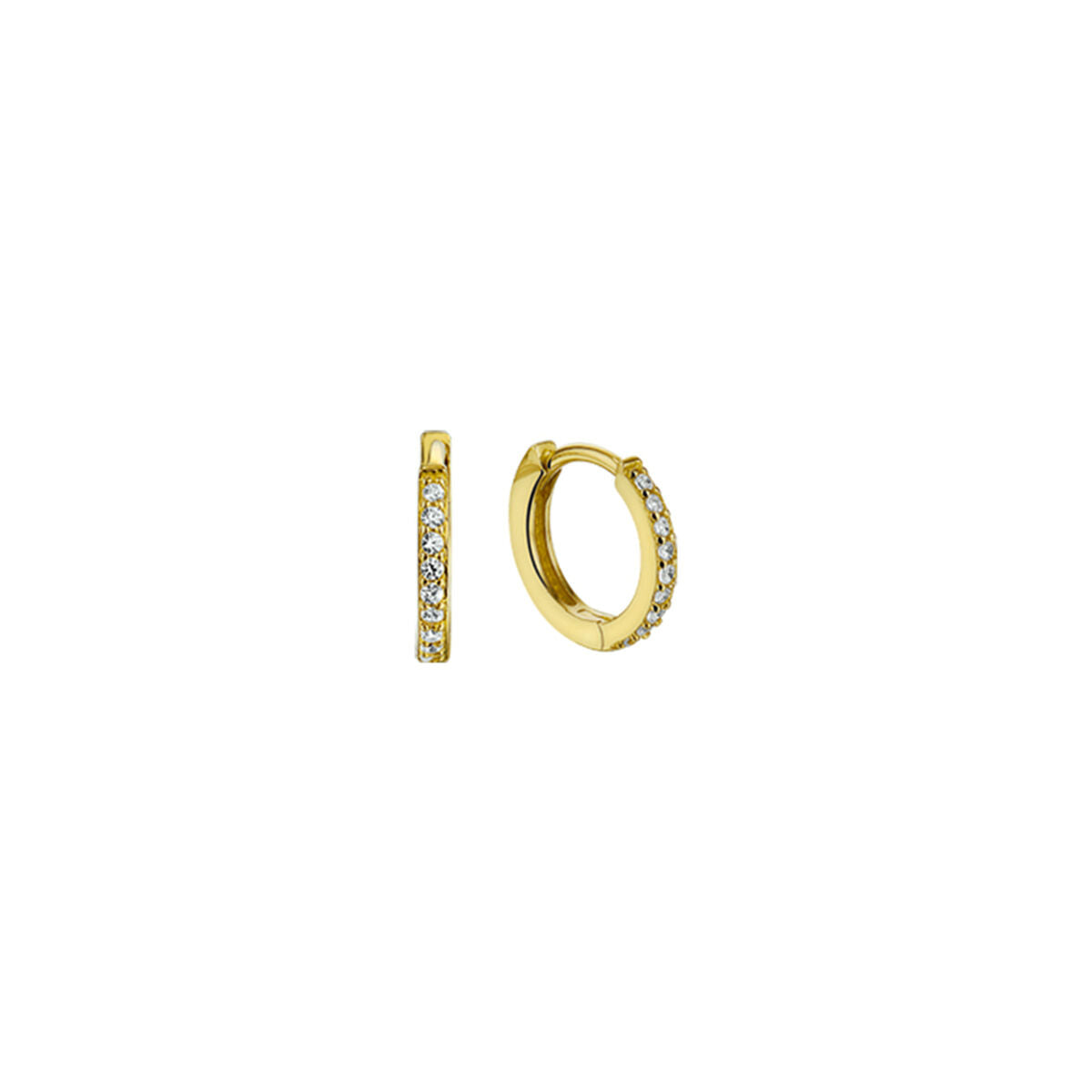 Orecchini alla creola in oro giallo 14K con zircone da 1,5 mm, design piatto.