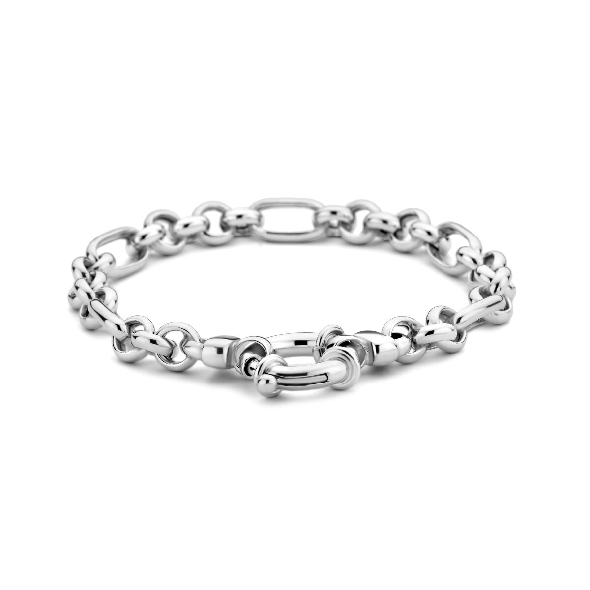 Zilveren armband van 19,5 cm met een breedte van 7,0 mm en een groot gerhodineerd springslot.