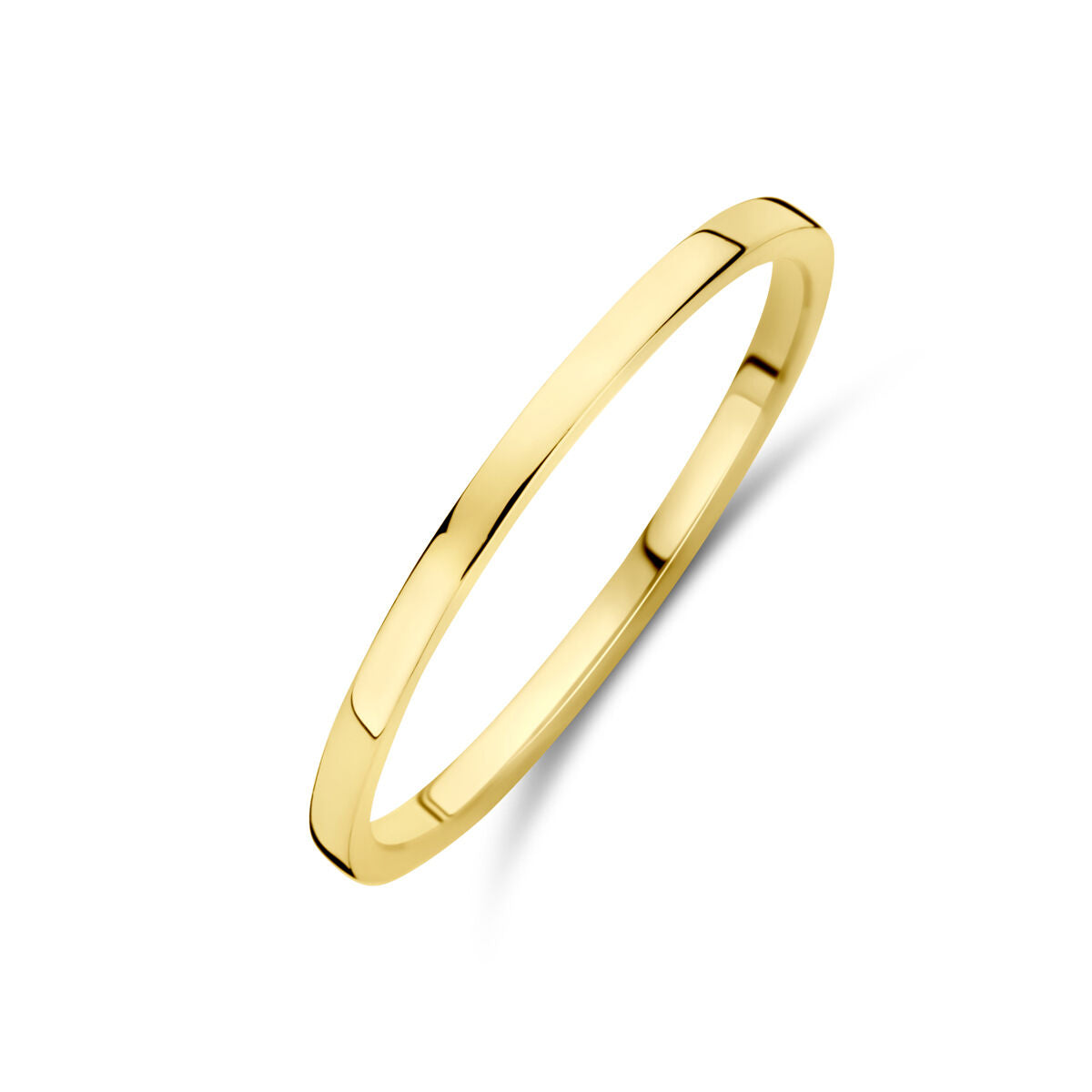 anello in oro giallo 14K, sottile e lucido, con finitura liscia.