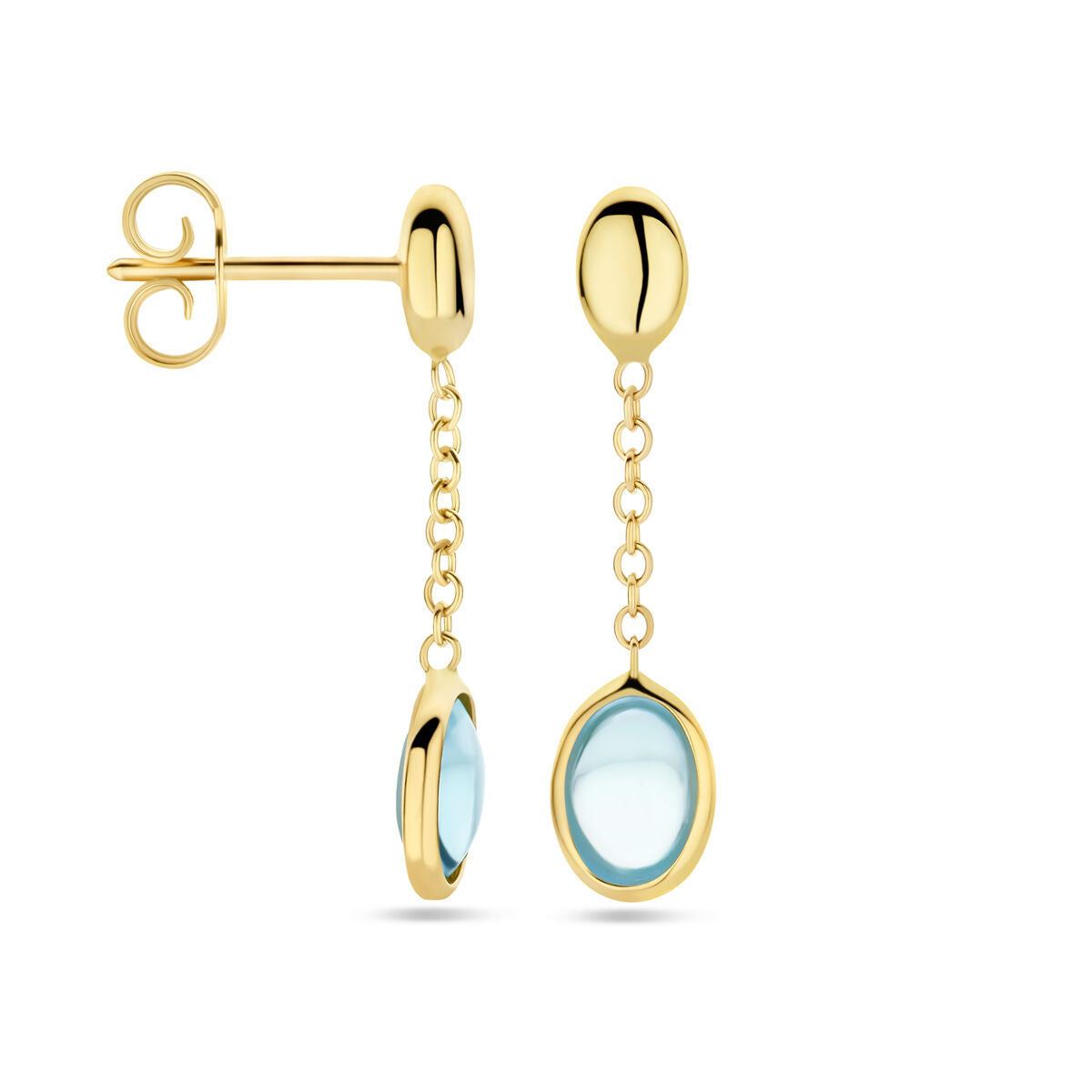 orecchini pendenti topazio blu 26 mm oro giallo 14K