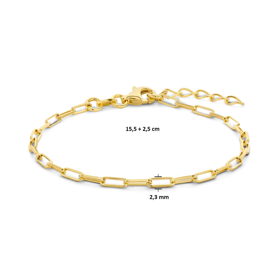 armband paperclip vierkante buis 2,3 mm 15,5 + 2,5 cm 3 micron zilver verguld (geel)