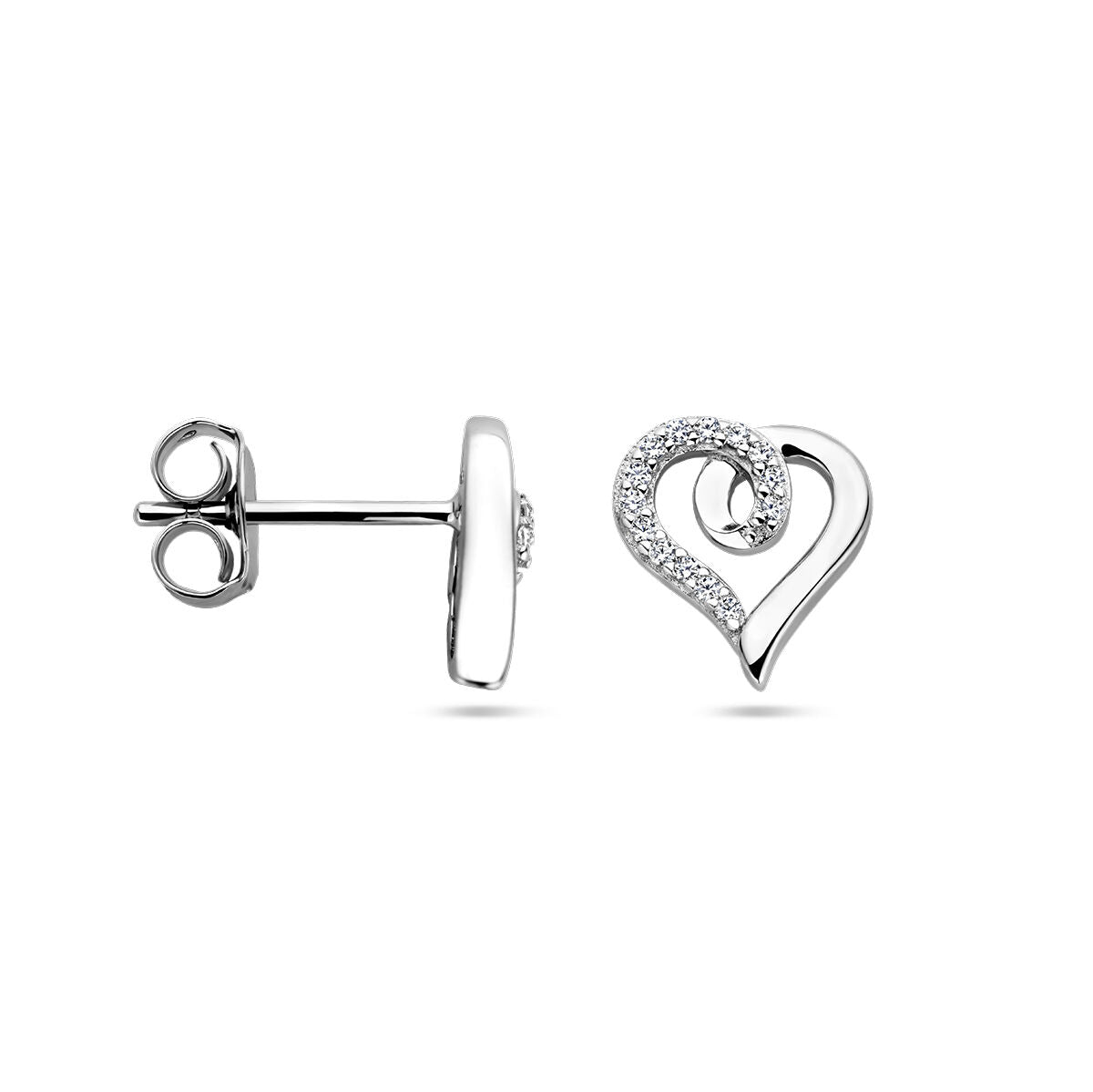 orecchini a bottone cuore e zircone argento rodiato