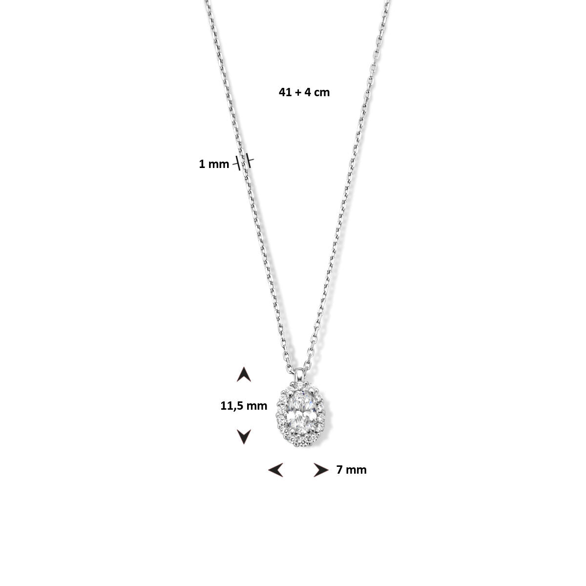 collana zirconia 41 + 4 cm halo argento rodiato
