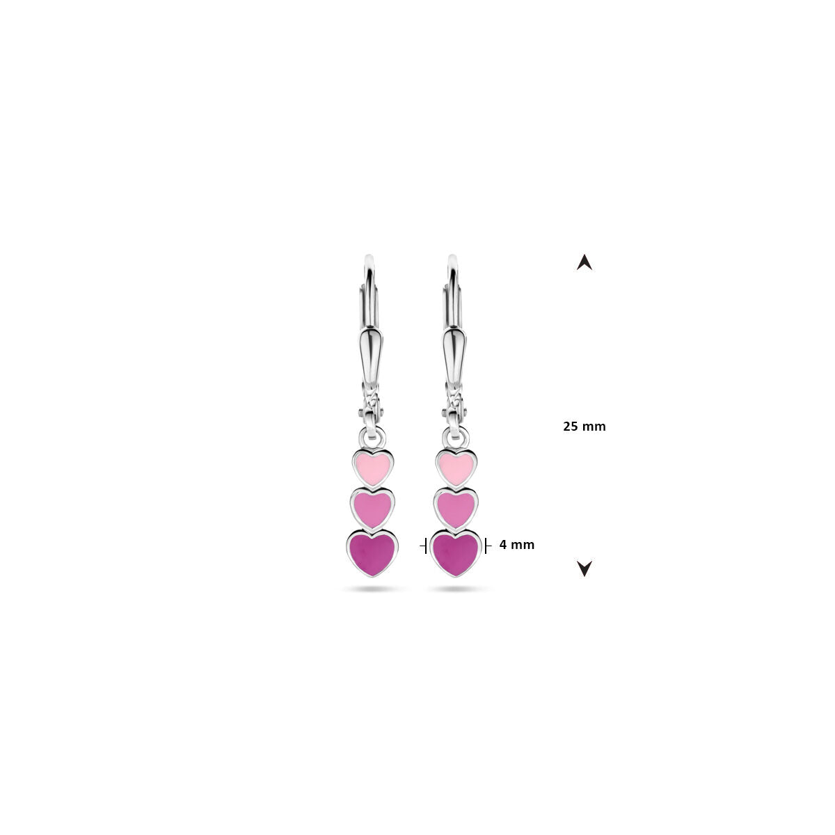 orecchini pendenti cuoricini smalto chiusura a leva 25 mm argento rodiato