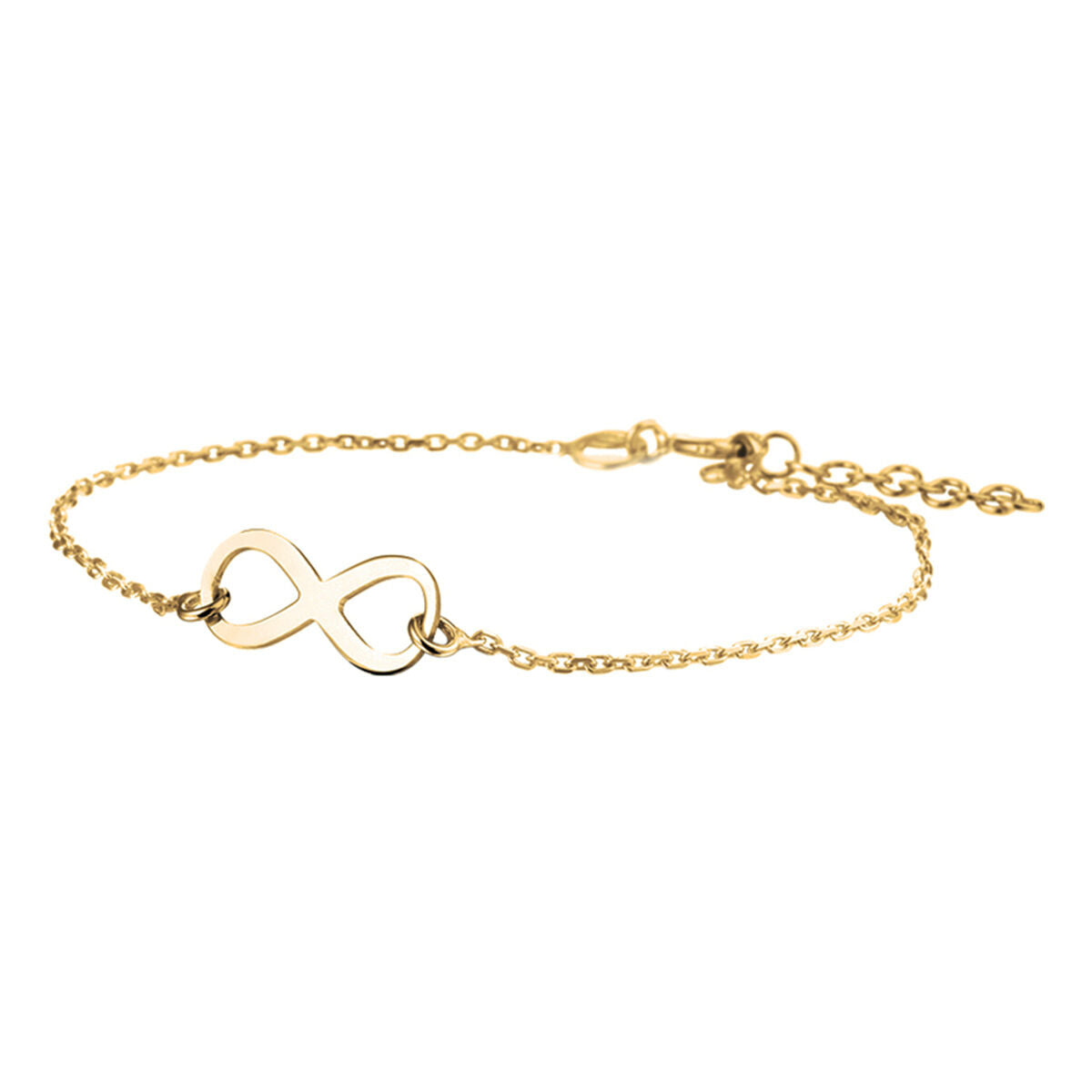 Bracciale in argento dorato con simbolo dell'infinito, lunghezza 17 + 2,5 cm.