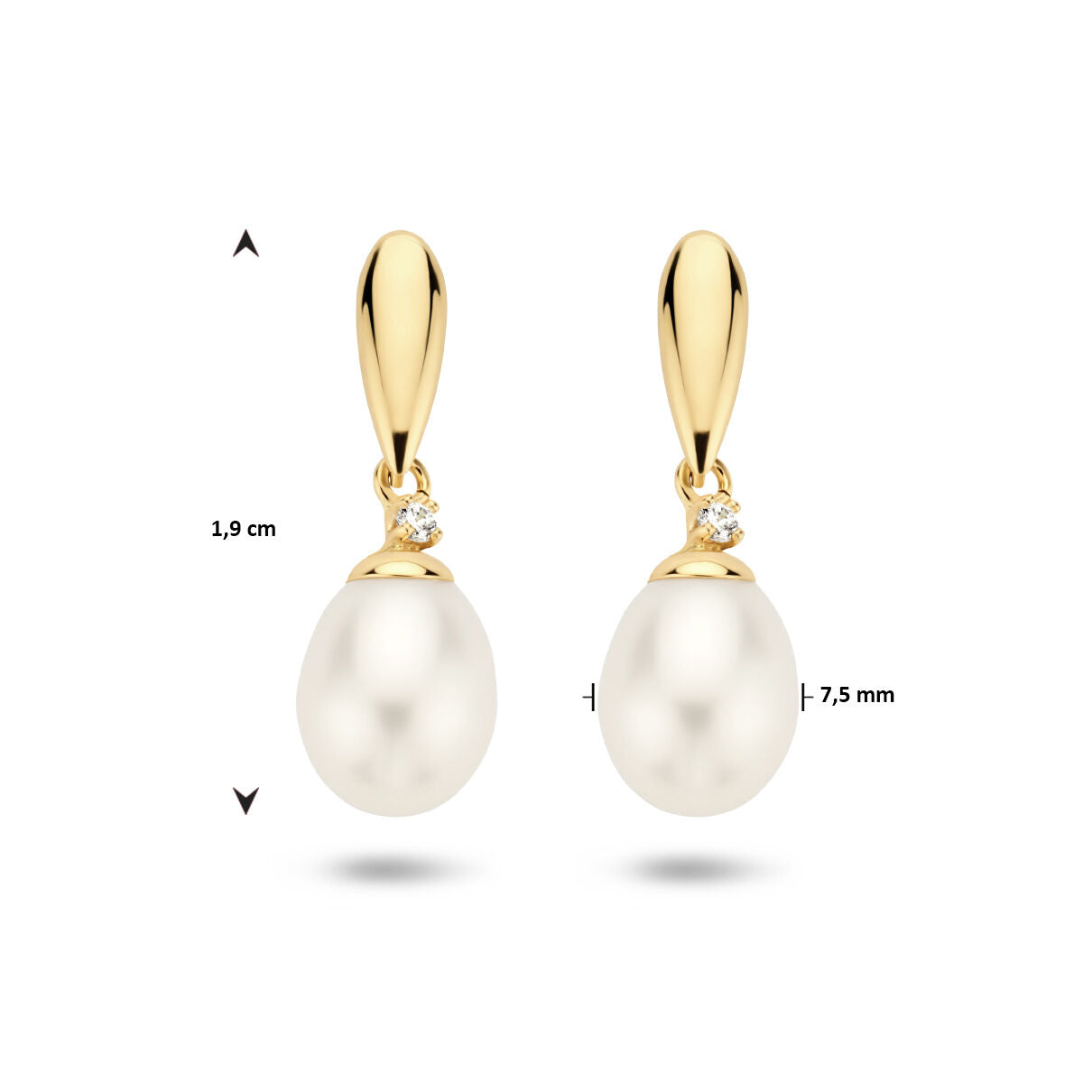 orecchini pendenti perla e zircone oro giallo 14K