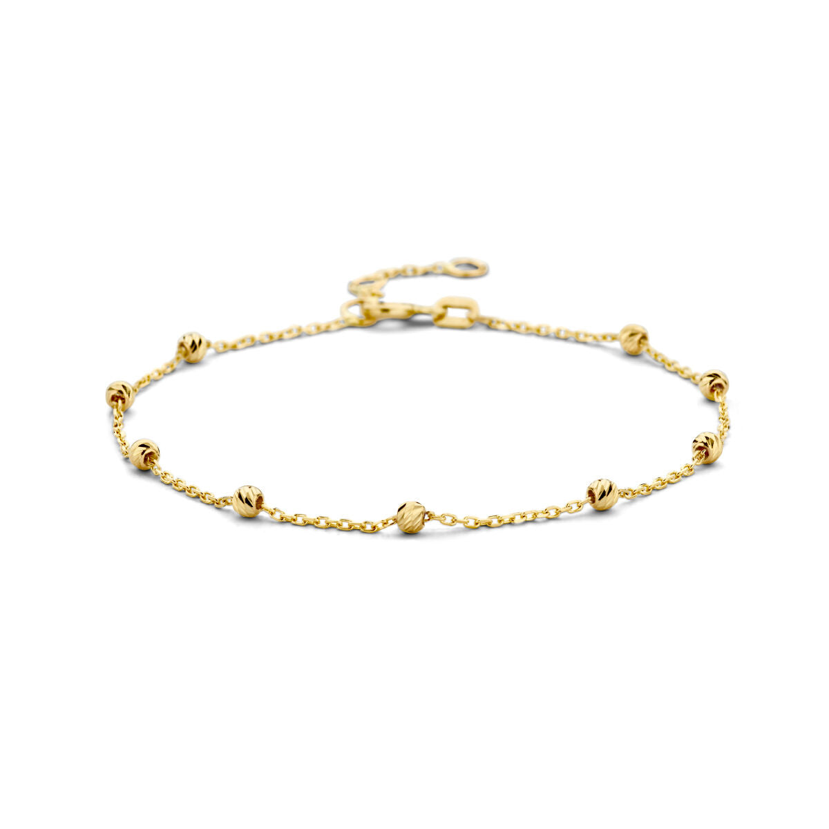 Bracciale in oro giallo 14K con palline diamantate.