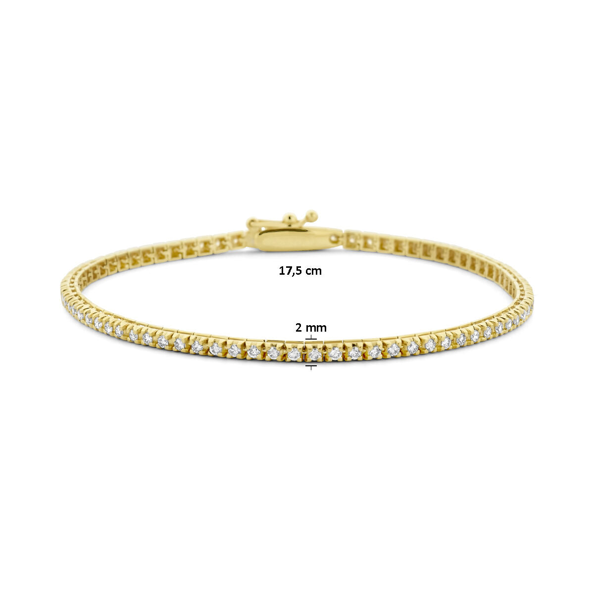 bracciale tennis diamante coltivato in laboratorio 1.00ct g si 2,0 mm 17,5 cm oro giallo 14K