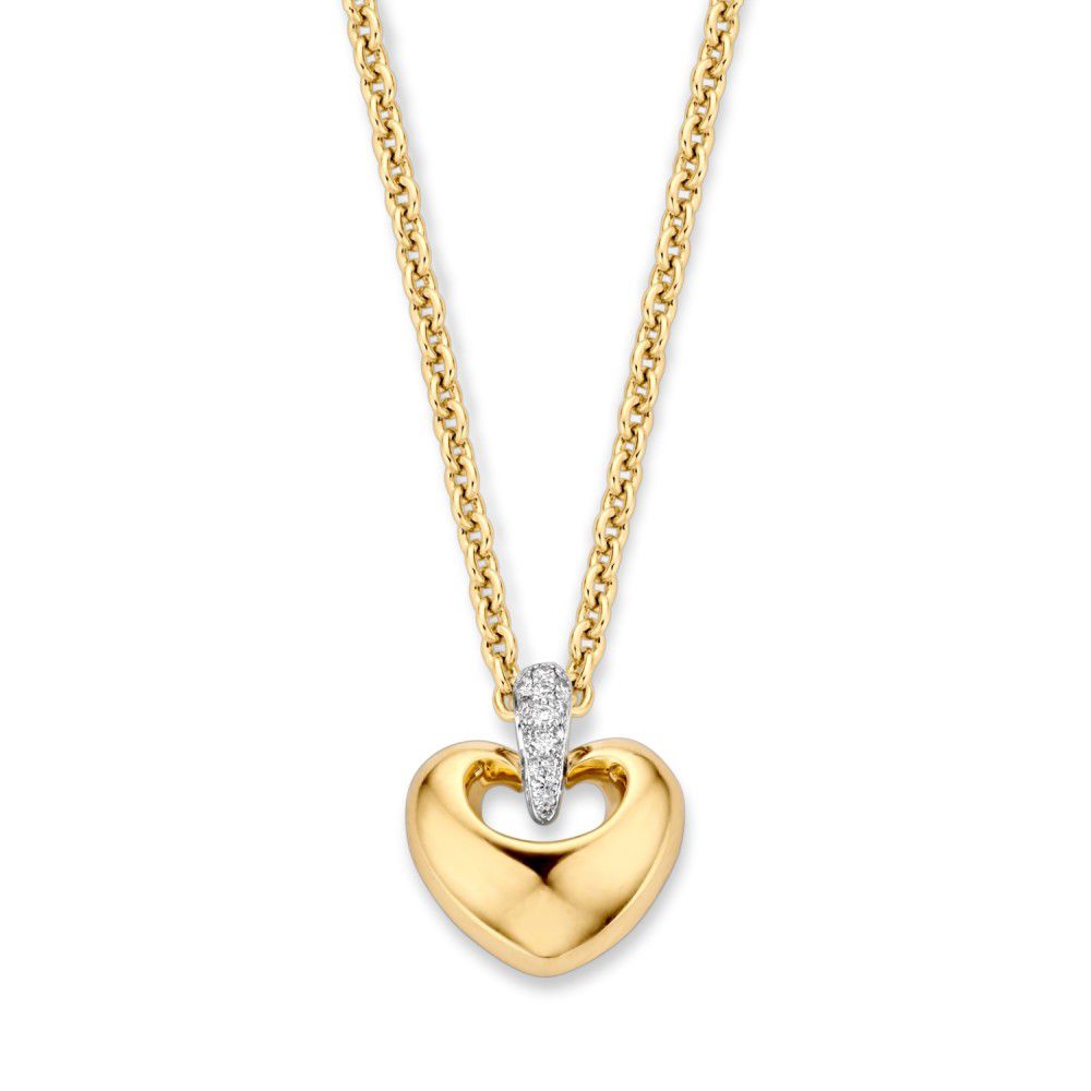 Ciondolo a forma di cuore in oro giallo 14 carati con brillante da 0,05 crt.