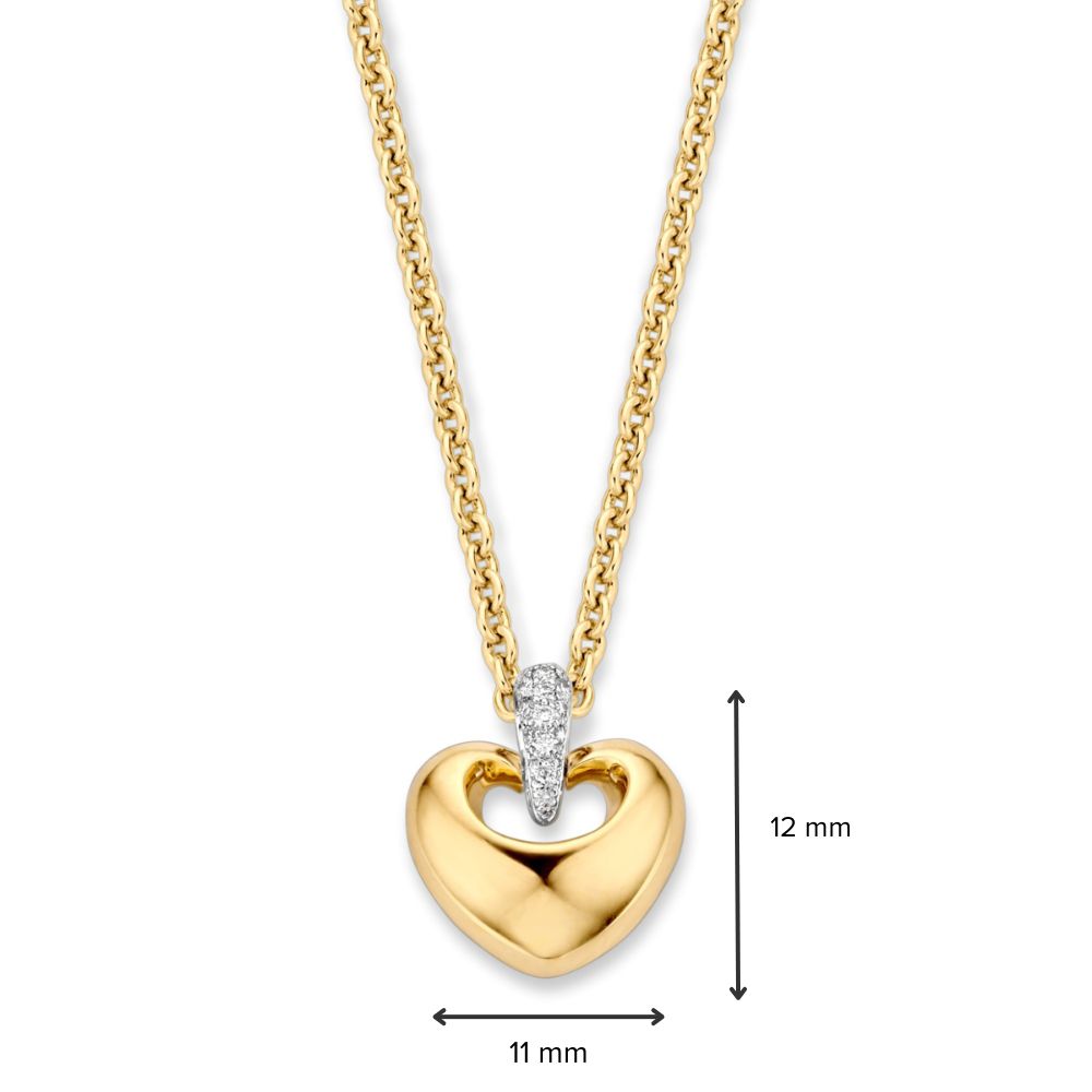Ciondolo a cuore in oro giallo con brillante - 14 carati - diamante 0,05 crt