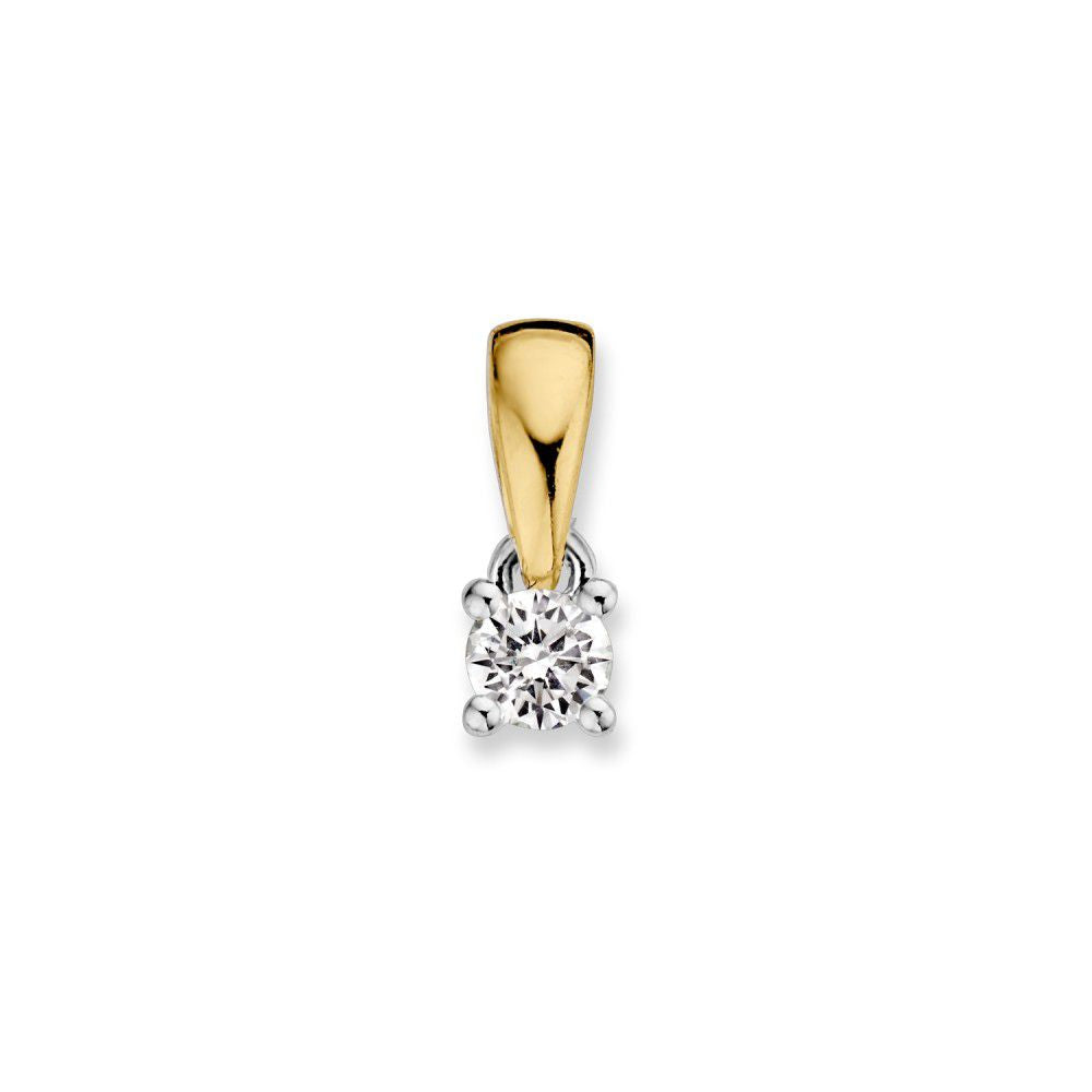 Ciondolo bicolore in oro con diamante brillante da 0,10 ct, design classico per donne.