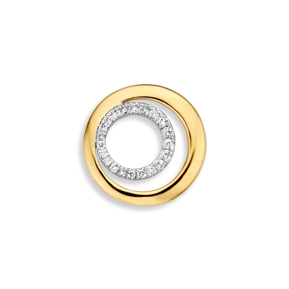 Ciondolo bicolore in oro bianco e giallo con diamante brillante da 0,11 carati.