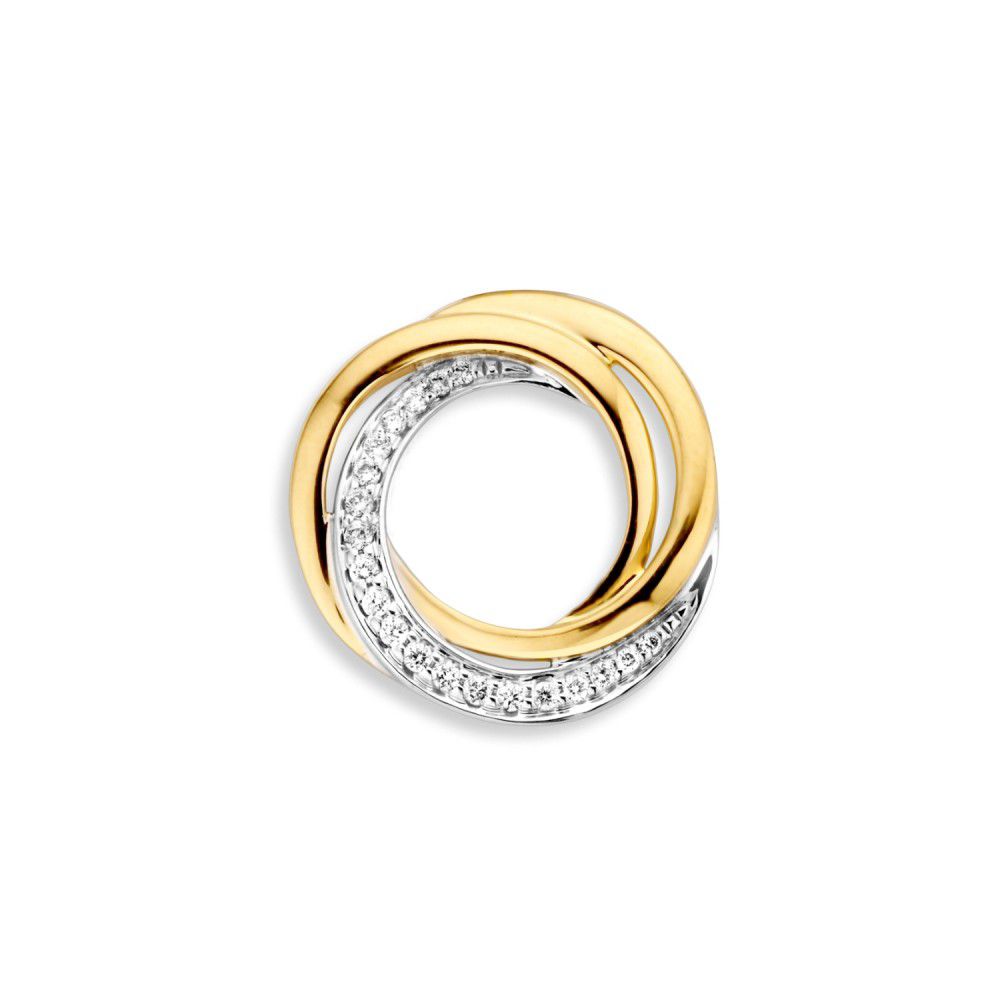 Ciondolo bicolore in oro bianco e giallo con diamante, 14 carati, 0,11 carati di brillante.