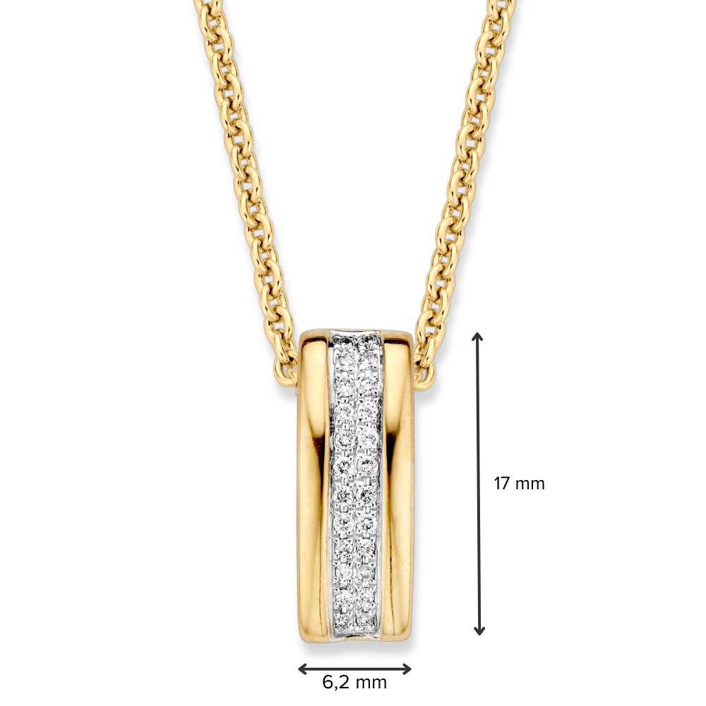 Ciondolo bicolore in oro giallo e bianco con brillanti a pavé - 14 carati - diamante 0,14 crt