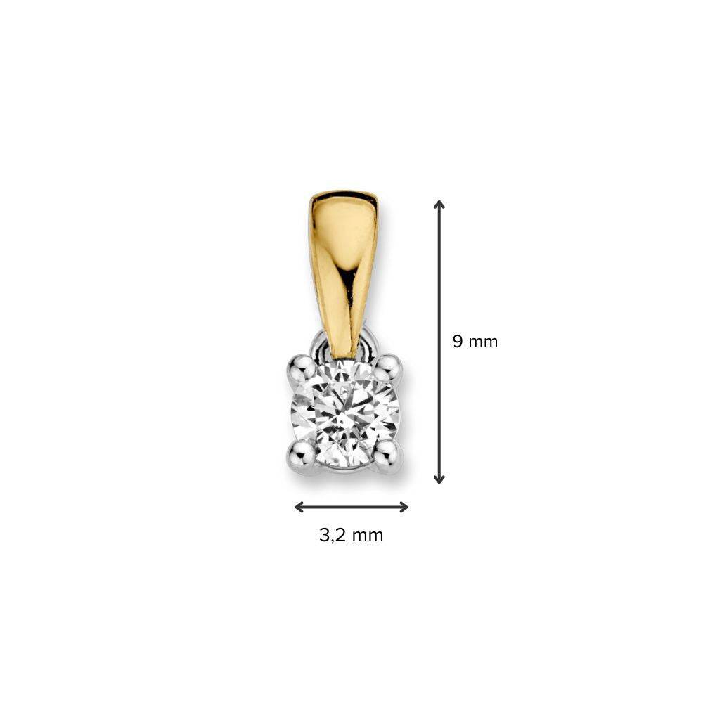 Ciondolo Solitario Bicolore in Oro 14 Carati con Diamante Brillante da 0,16 ct