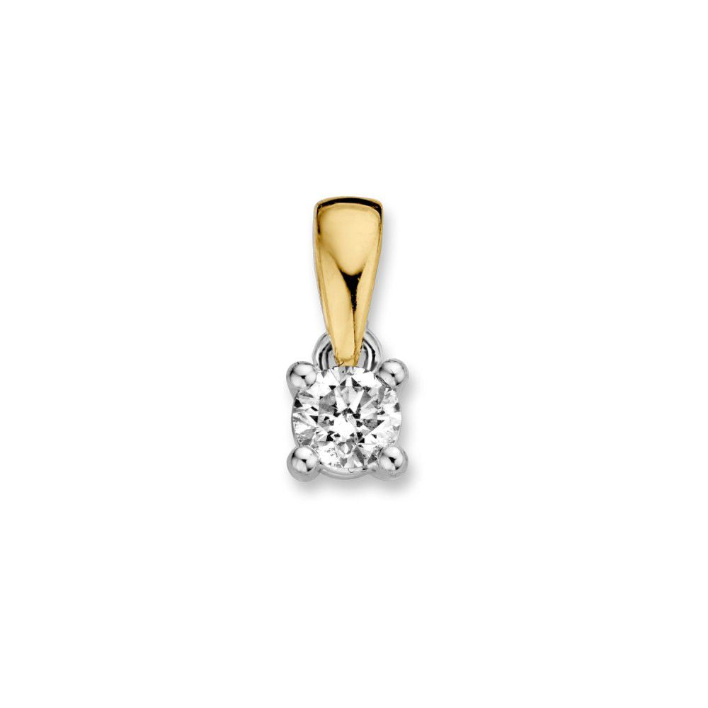 Ciondolo bicolore in oro 14 carati con diamante brillante da 0,20 ct.