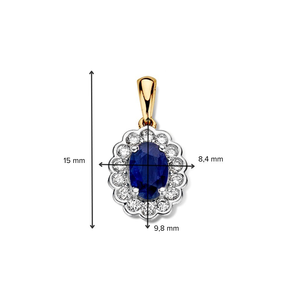 Ciondolo in oro giallo con zaffiro blu e diamante - 14 carati
