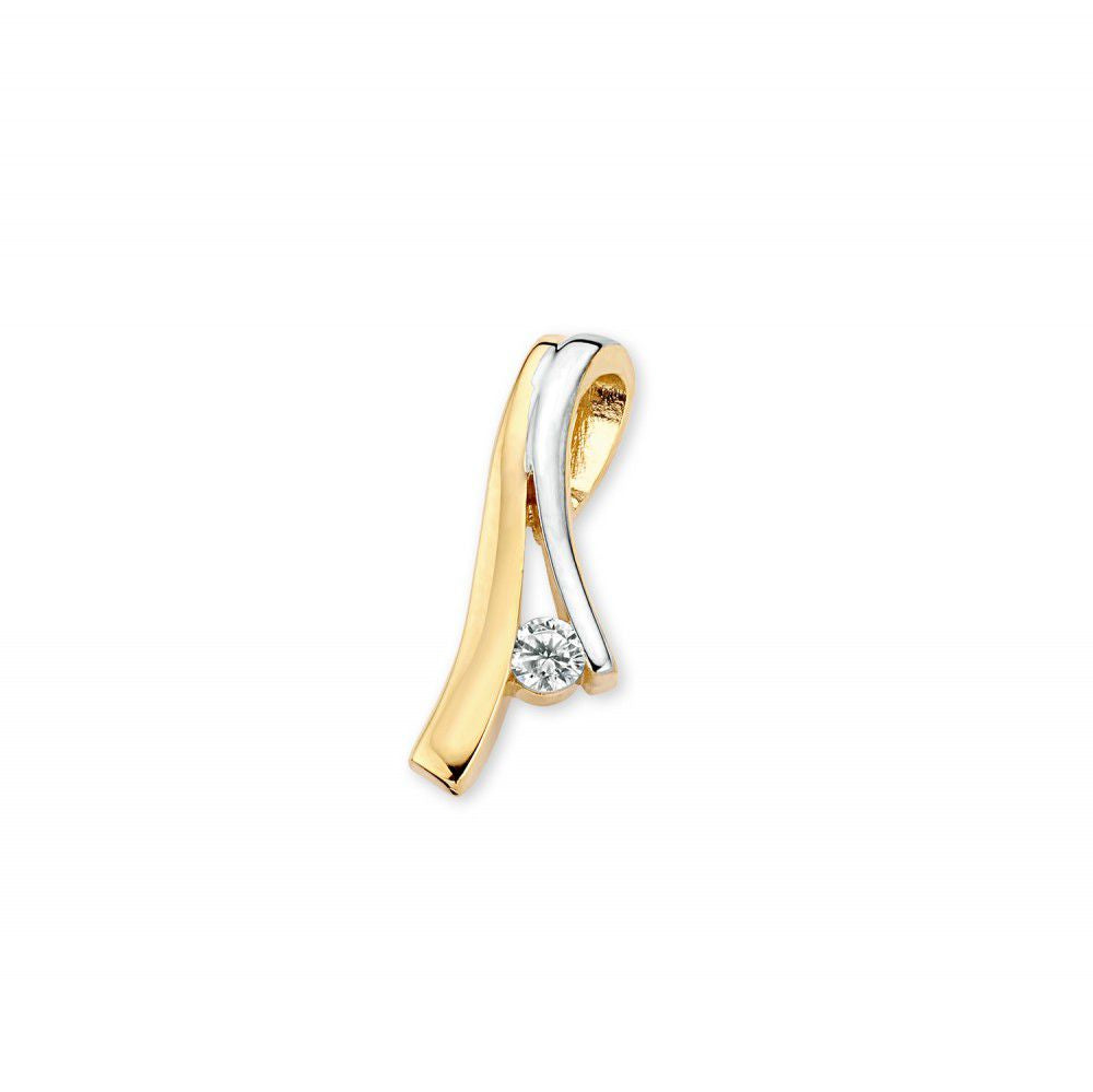 Ciondolo bicolore in oro giallo e bianco con zircone, realizzato in oro 14 carati.