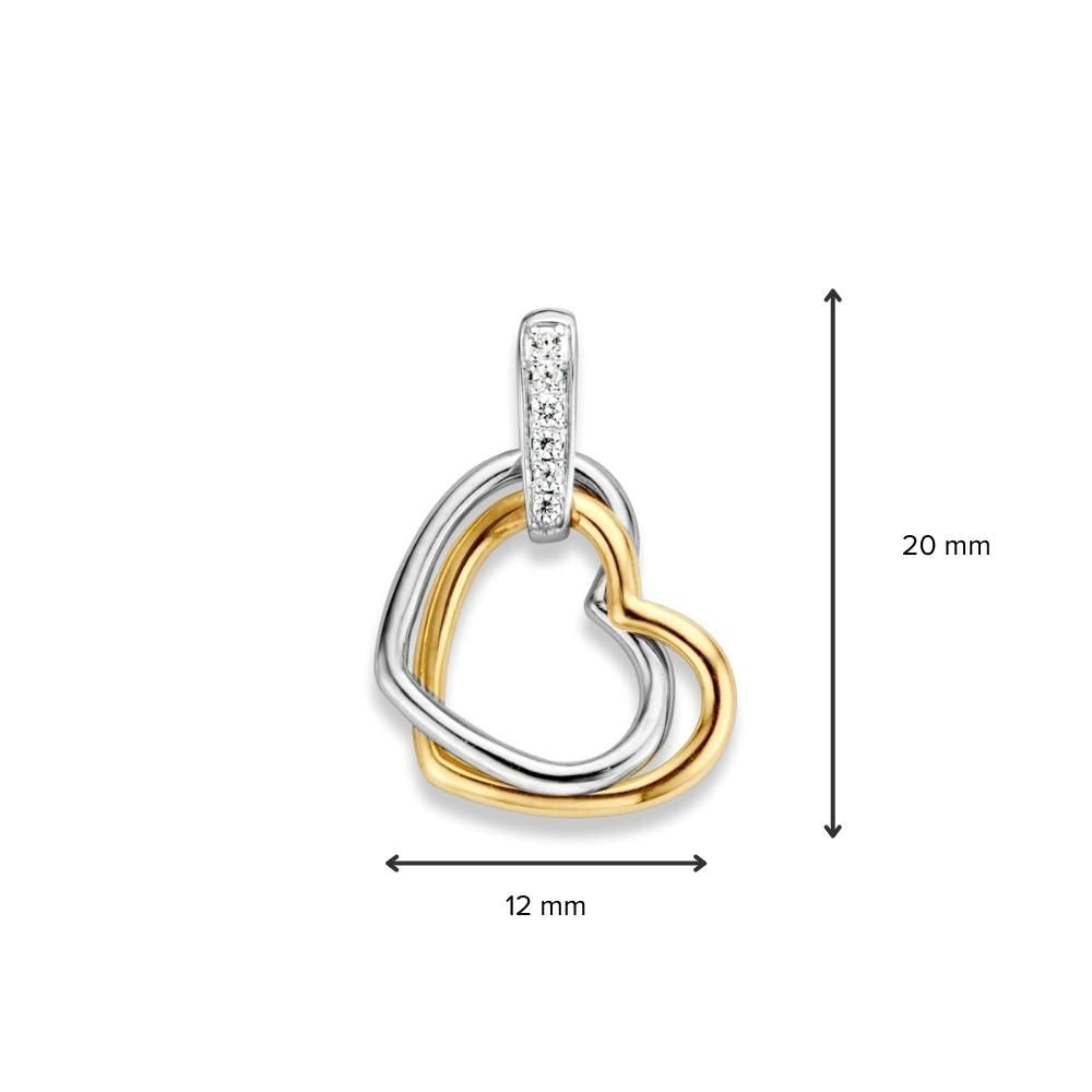 Ciondolo bicolore in oro a forma di cuore con zircone – oro giallo/bianco 14 carati
