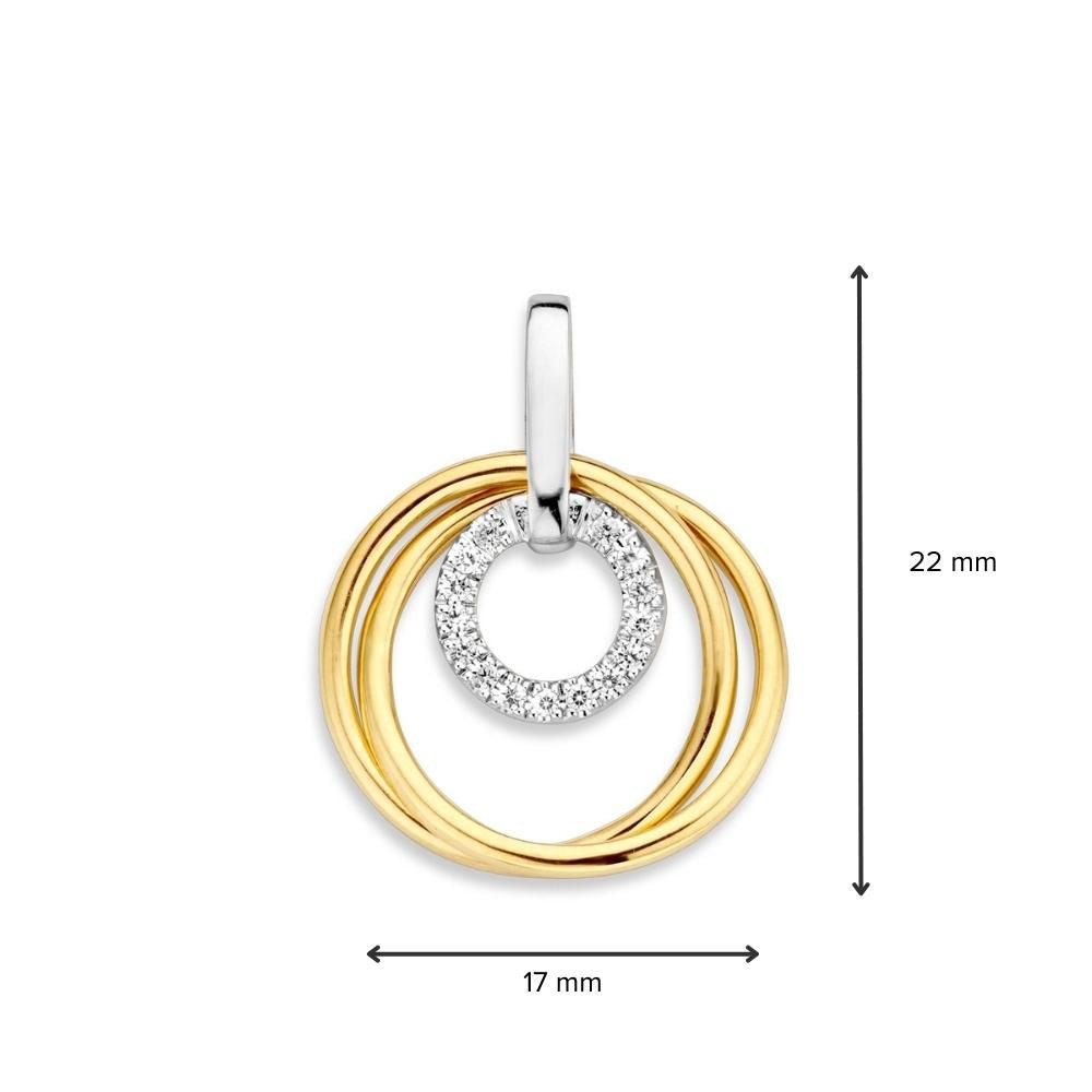 Ciondolo bicolore in oro con zircone – oro giallo/bianco 14 carati – lunghezza 22 mm
