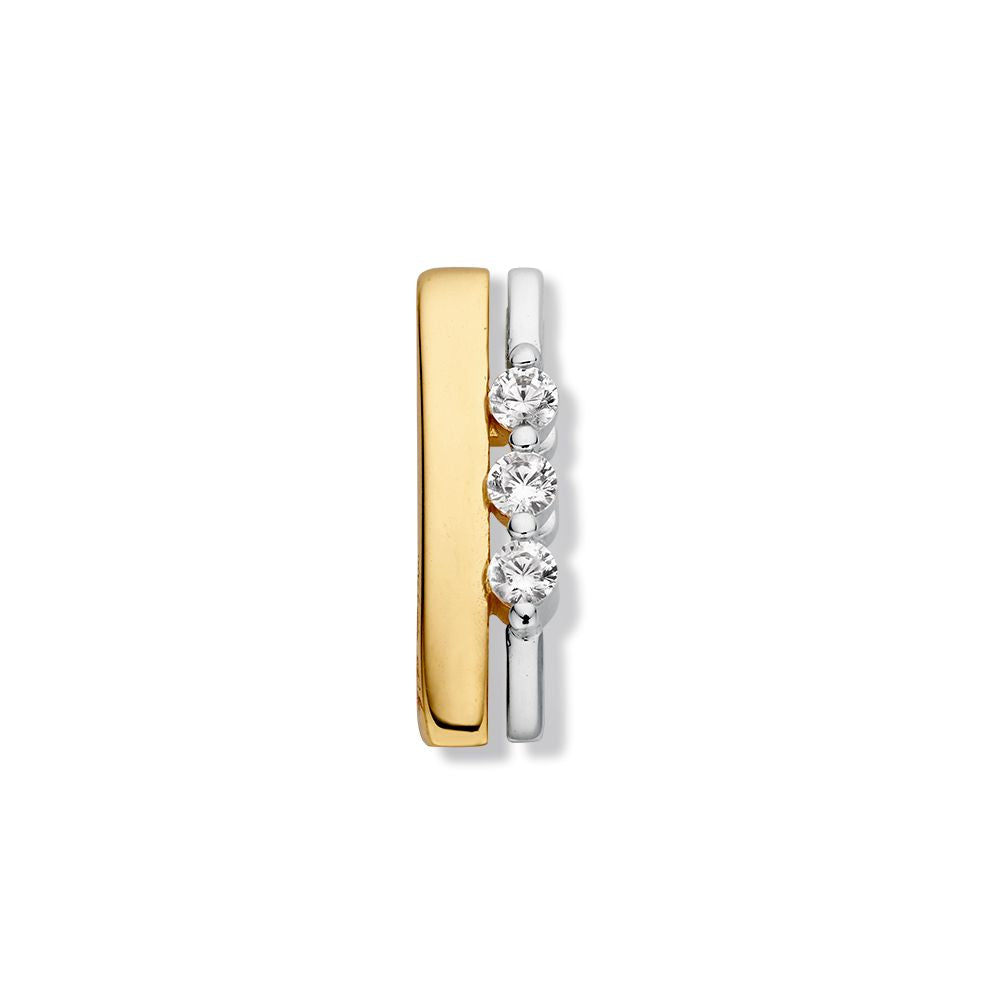 Ciondolo bicolore in oro giallo e bianco con tre zirconi.