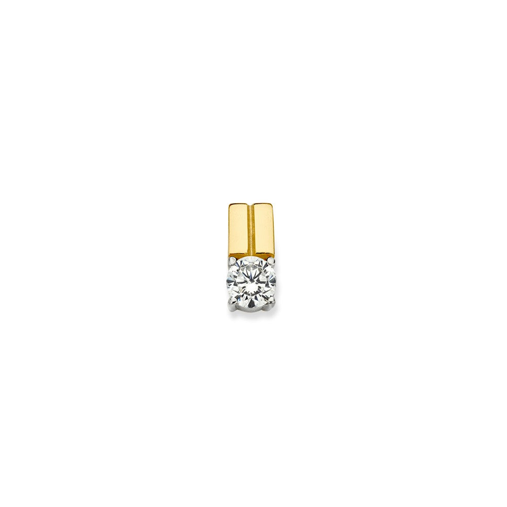 Ciondolo bicolore in oro con zirconia, design semplice ed elegante.