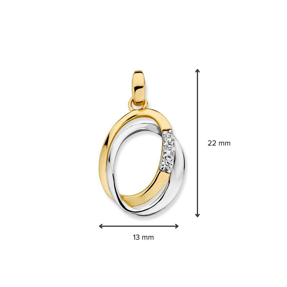 Ciondolo in Oro Bicolore 14K con Zirconi per Donna, Elegante Orecchino Pendente