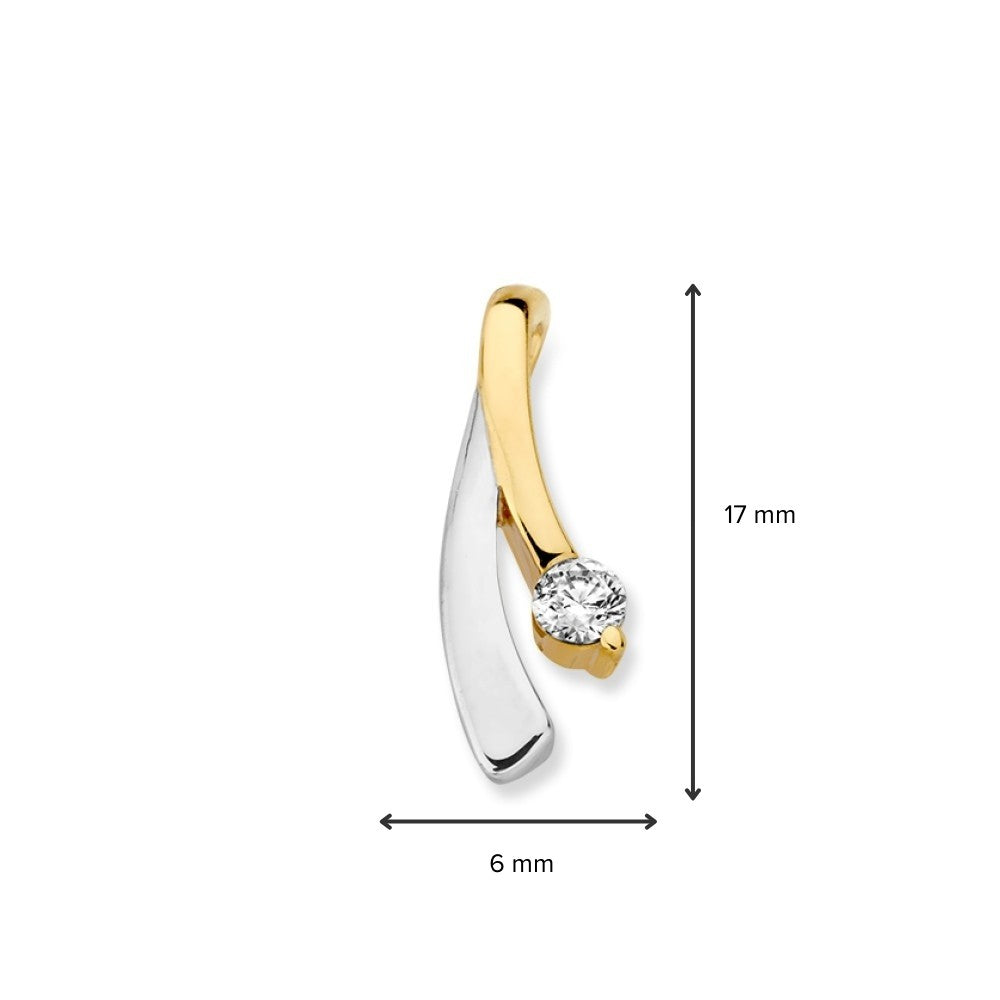 Ciondolo in Oro Bicolore 14K con Zirconi per Donna, Elegante Gioiello in Oro Bianco e Giallo