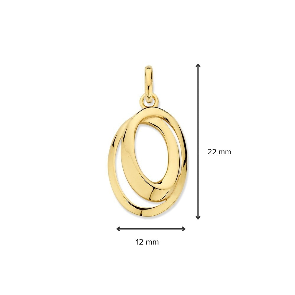 Ciondolo in Oro Giallo 14K con Due Cerchi Ovali Collegati