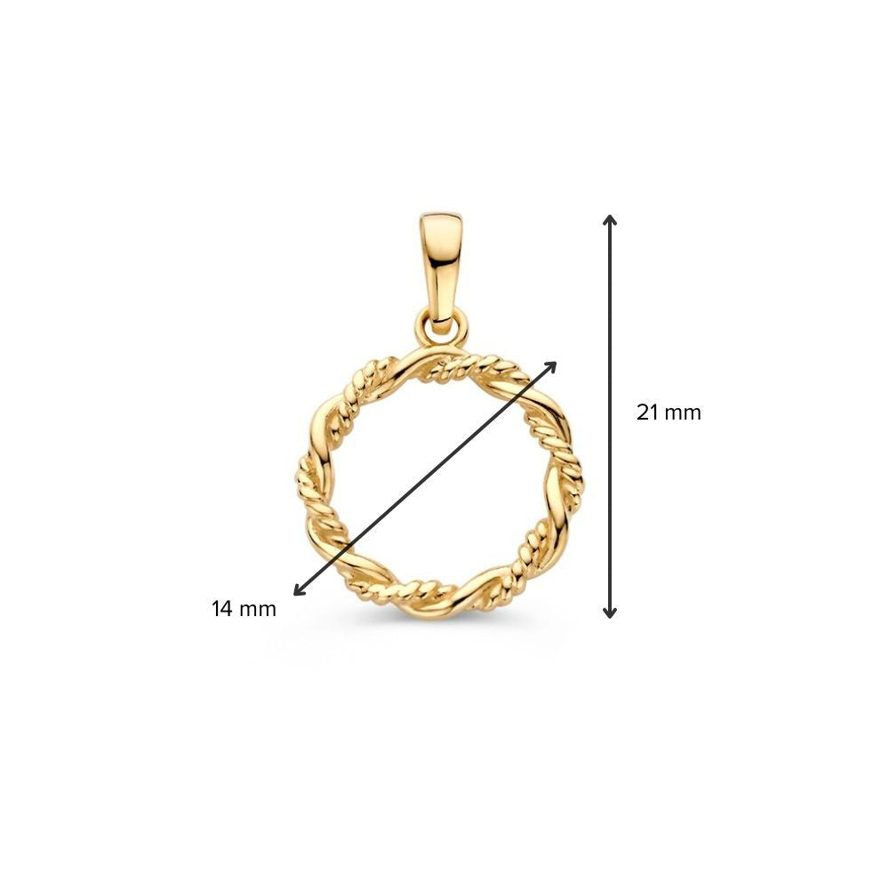 Ciondolo in Oro Giallo 14K con Banda Intrecciata – Elegante Ciondolo Rotondo da Donna
