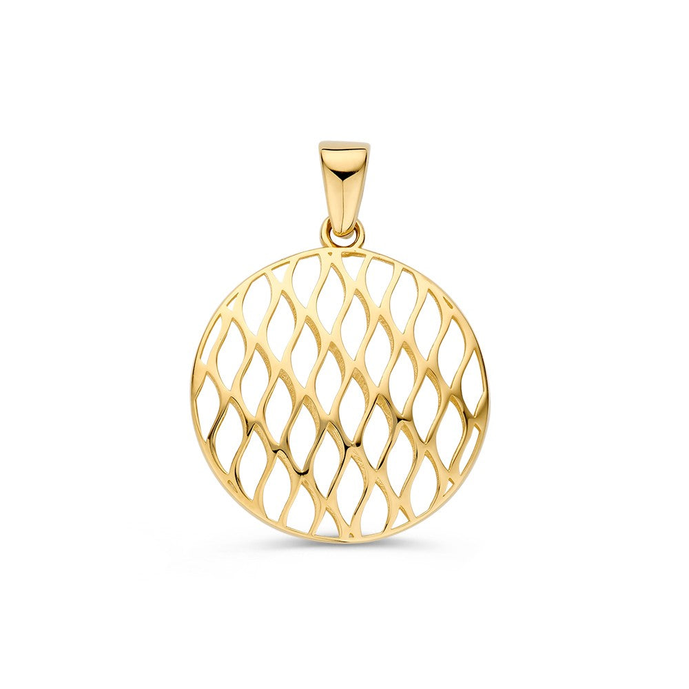 Ciondolo in oro giallo con design a rete ondulata.
