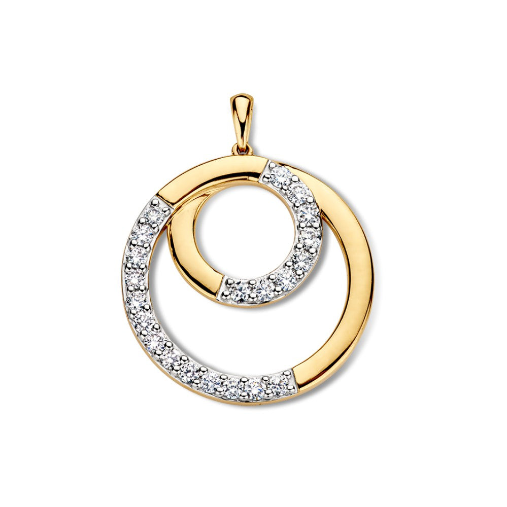 Ciondolo in oro giallo con forma rotonda e impostazione asimmetrica di diamanti da 0,50 ct.