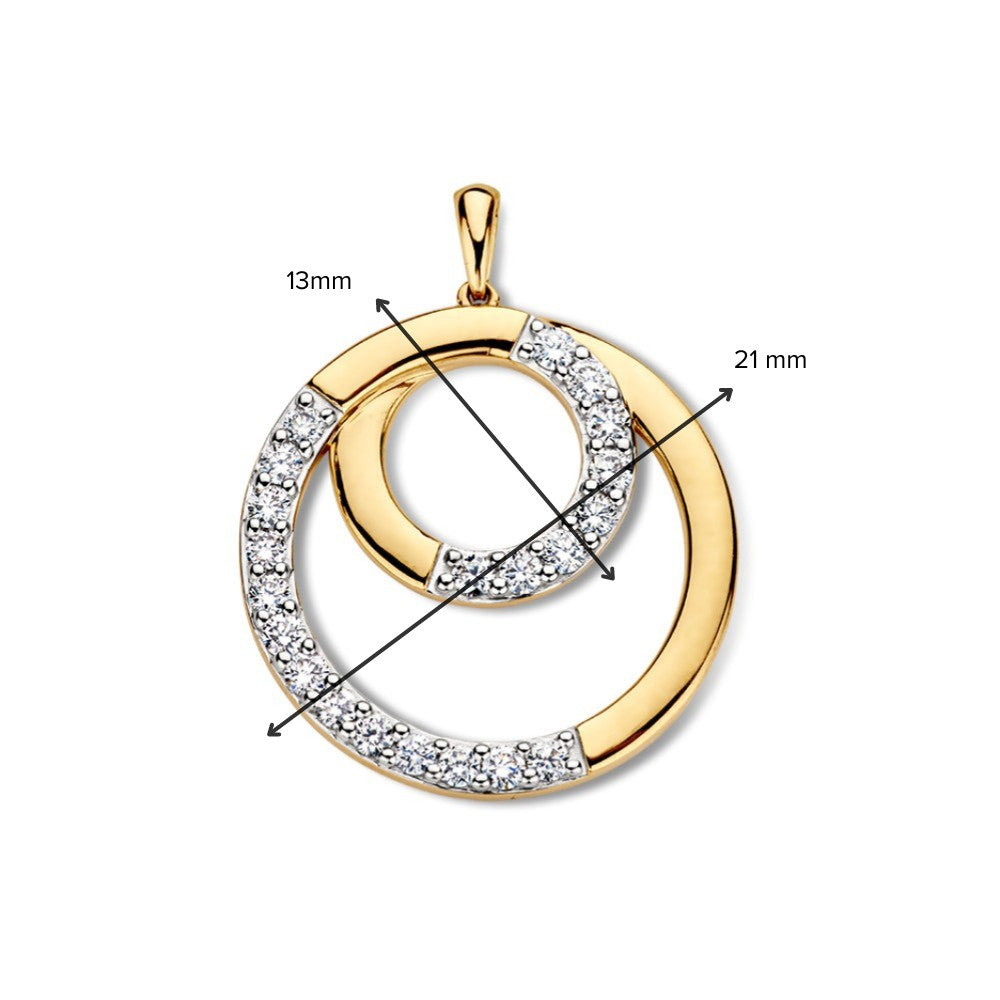 Splendido Ciondolo in Oro Giallo con Forma Rotonda e Montatura Asimmetrica di Brillanti 0,50 ct