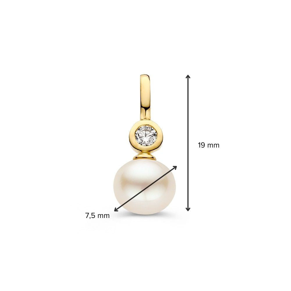 Ciondolo in Oro Giallo 14K con Zirconia e Perla – Elegante Ciondolo da Donna