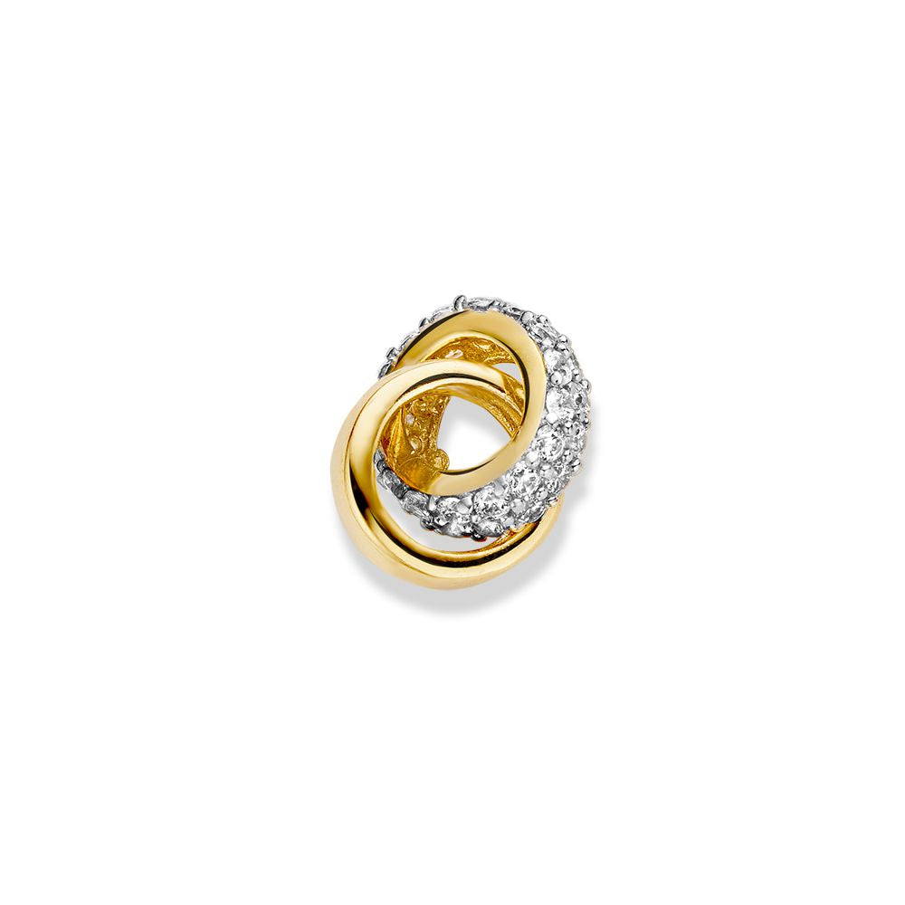 Ciondolo bicolore in oro bianco e giallo con zirconi, 14 carati, 1,3 grammi, 2,8 mm.