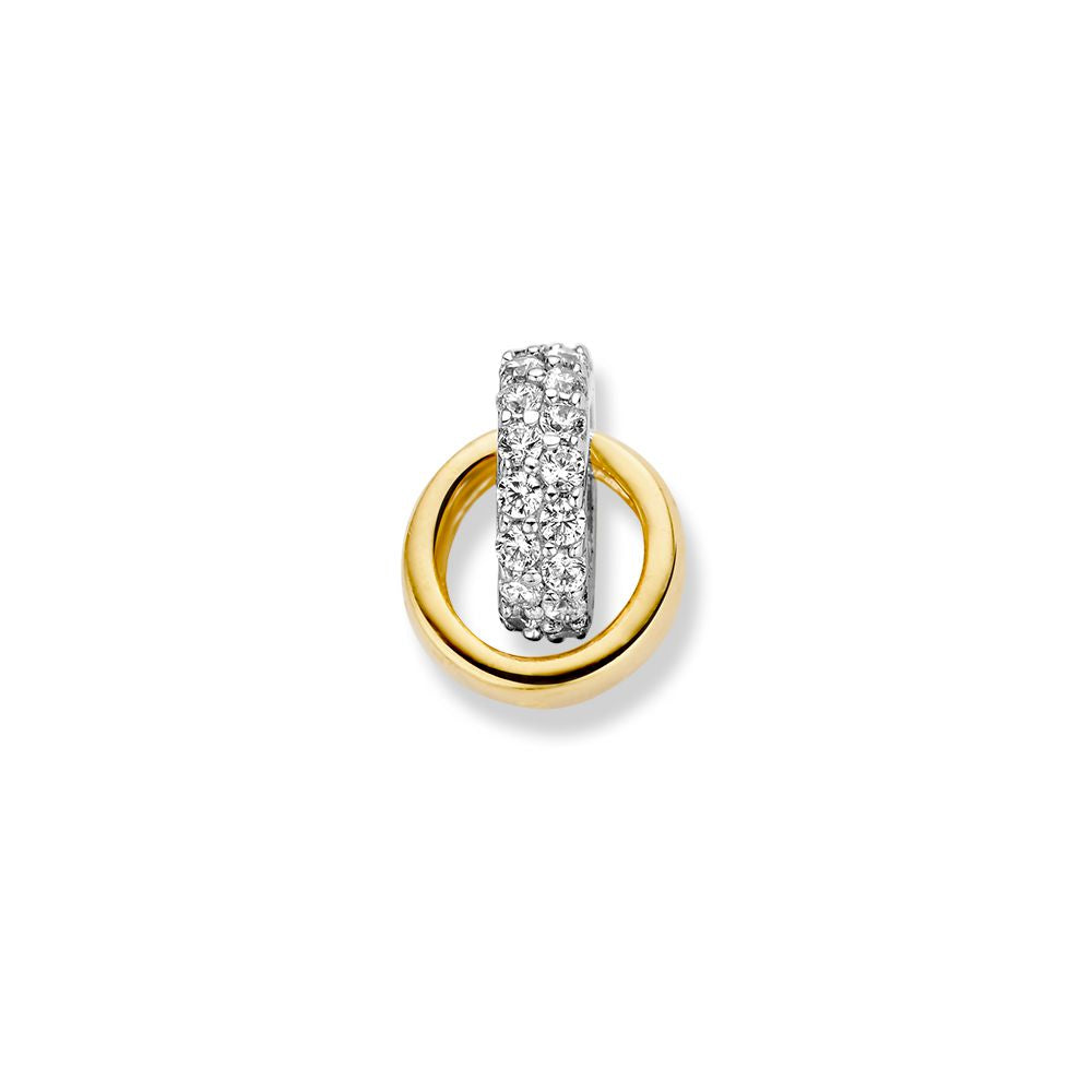 Ciondolo Bicolore in Oro Bianco e Giallo con Zirconia – 14 Carati, 1,3 Grammi, 2,8 mm