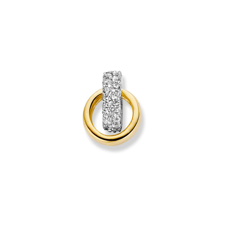 Bicolor wit- en geelgouden hanger met zirkonia – 14 karaat, 1,3 gram, 2,8 mm