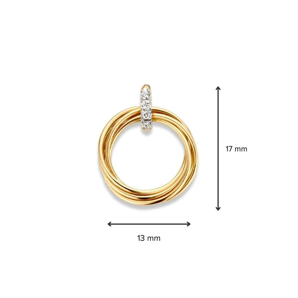 Ciondolo in oro bicolore con cerchietti mobili e zirconia - 14 carati, 1,1 grammi, 14 mm