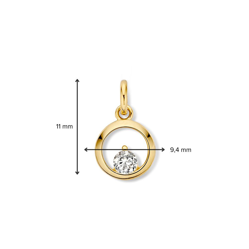 Ciondolo in Oro Giallo con Zirconia in Castone Aperto – 14 carati, 1,0 grammi, 10 mm