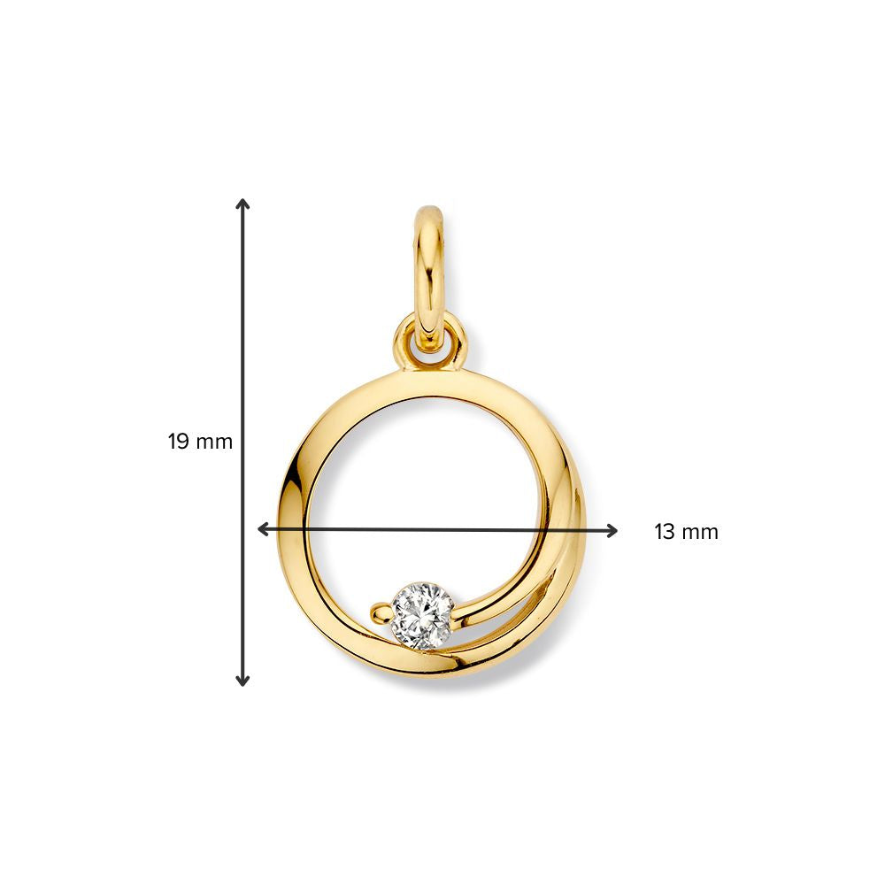 Ciondolo in oro giallo con zirconia – 14 carati, 1,8 grammi, 18 mm x 13 mm
