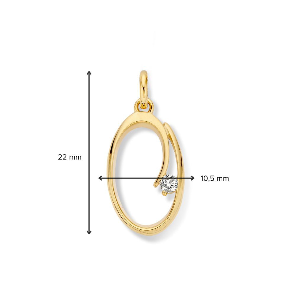 Ciondolo in oro giallo con zircone – 14 carati, 1,3 grammi, 22 mm x 11 mm