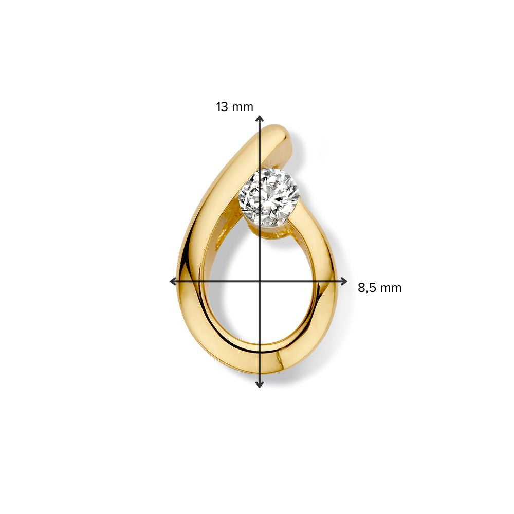 Ciondolo in oro giallo con zircone – 14 carati, 1,3 grammi, 13 mm x 8,5 mm