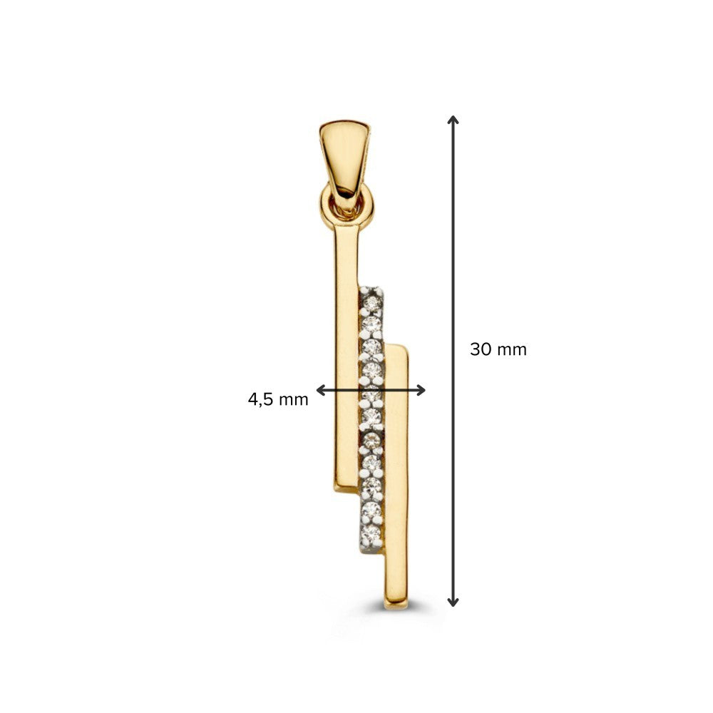 Ciondolo in oro giallo dal design essenziale con zirconie – 14 carati, 1,2 grammi, 30 mm