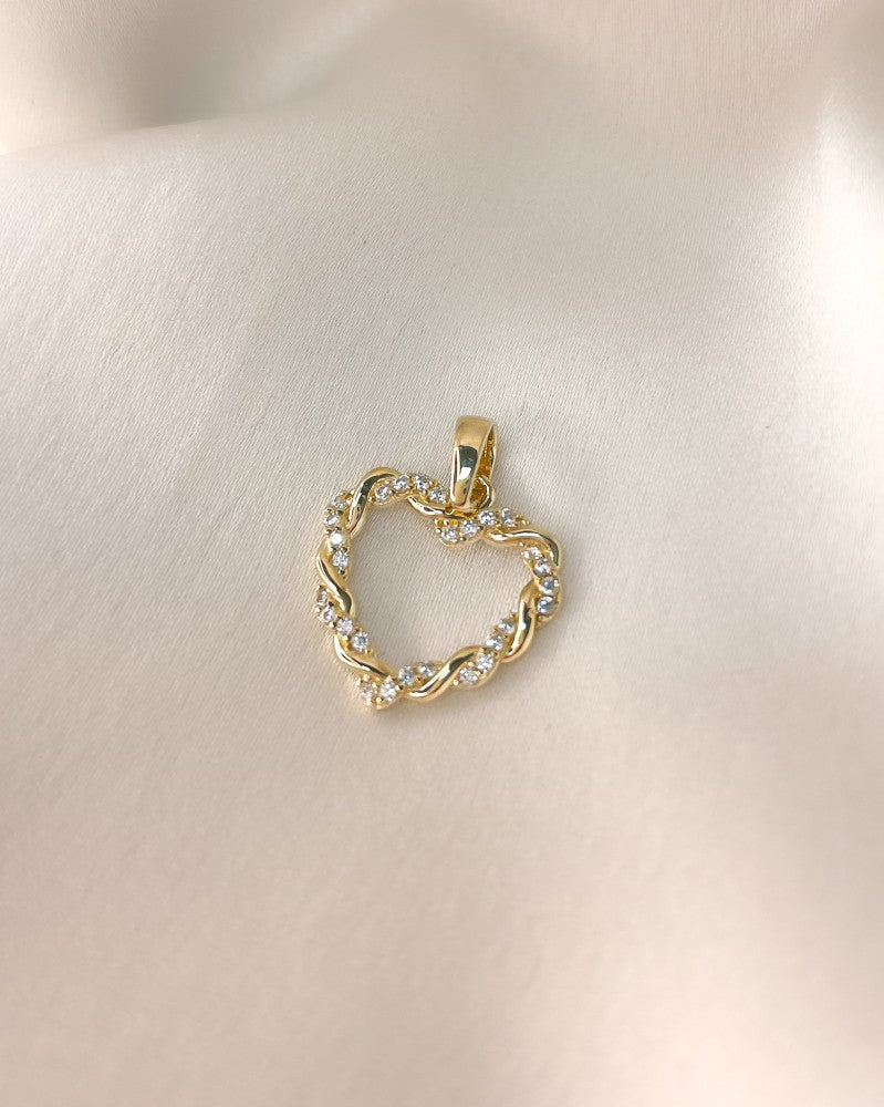 Ciondolo a Forma di Cuore in Oro Giallo con Fascia Ritorta e Zirconia – Van der Kooij