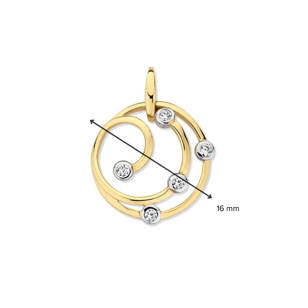 Ciondolo in Oro Giallo 14 Carati con Zirconi, 16 mm, Accessorio da Donna