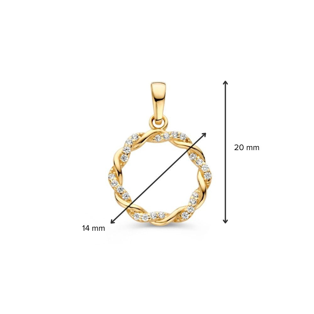 Ciondolo in Oro Giallo 14K con Fascia Ritorta e Zircone – Elegante Ciondolo a Cerchio per Donna