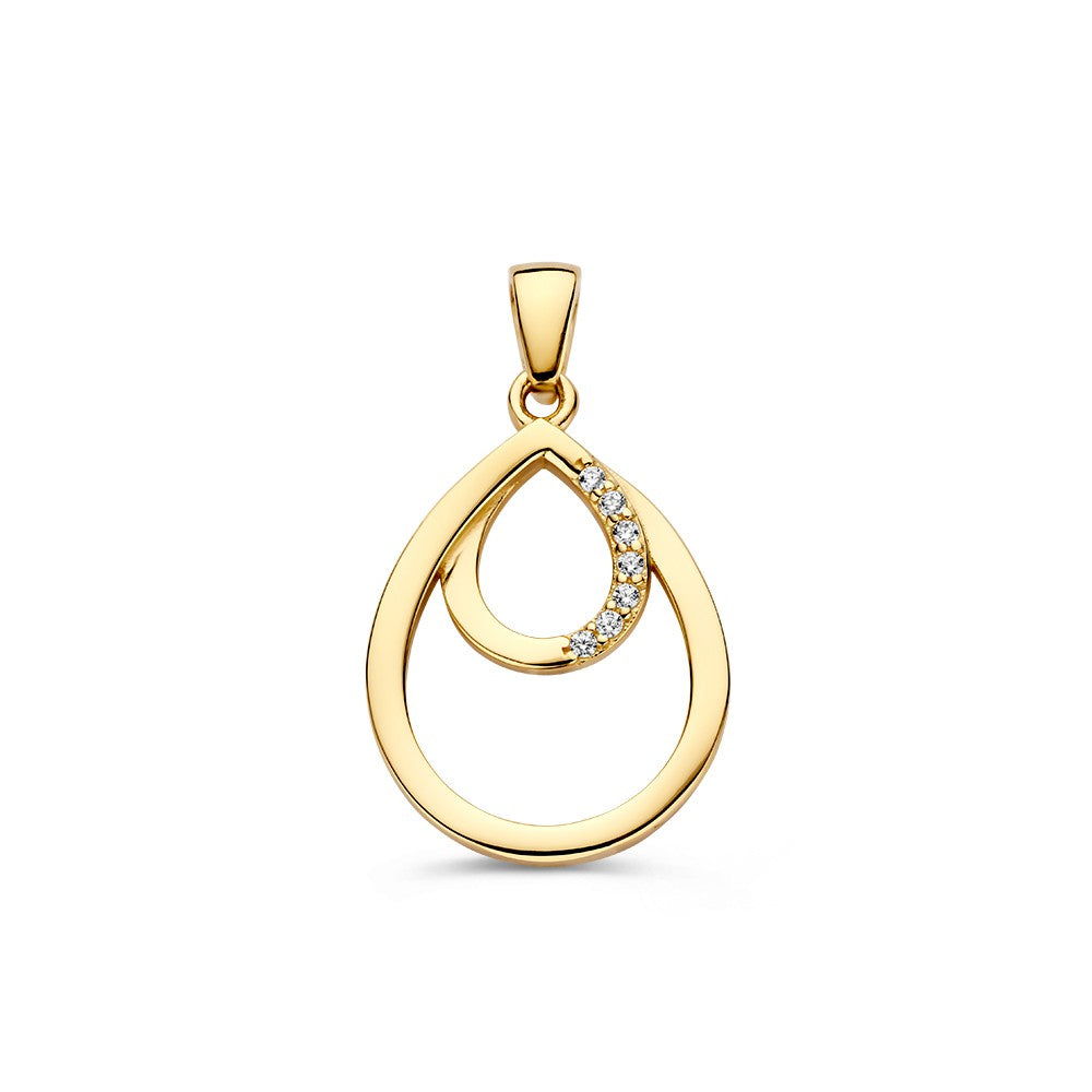 Ciondolo a goccia in oro giallo con zircone, caratterizzato da un design elegante e lussuoso.