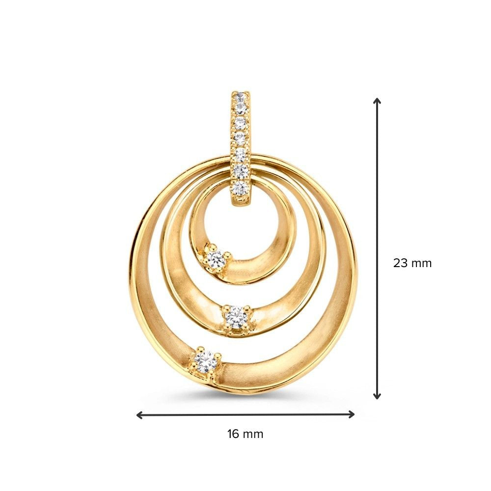 Ciondolo bicolore in oro bianco e giallo con zirconi – 14 carati, 1,6 grammi, 16 mm