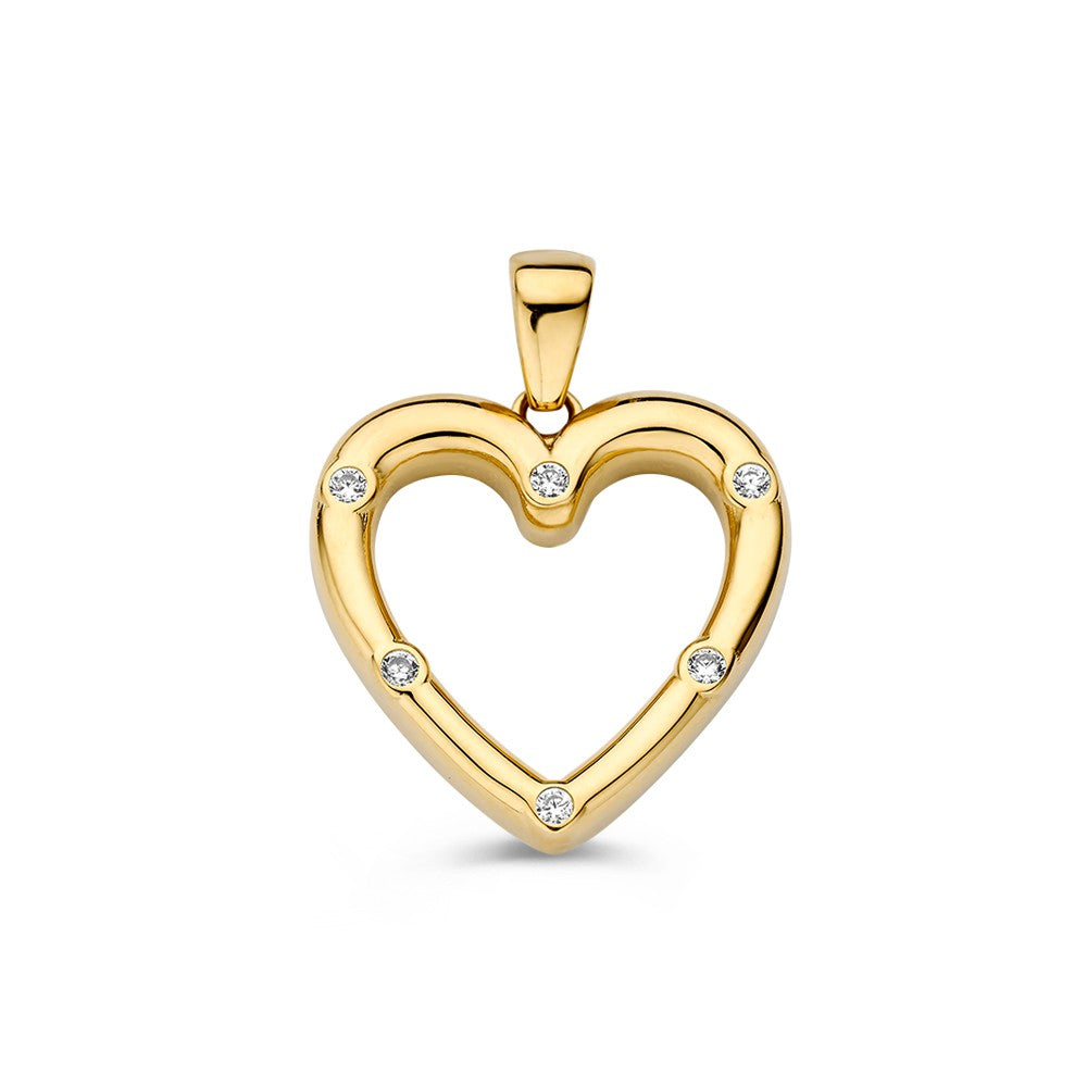 Ciondolo a forma di cuore in oro giallo con zirconi.