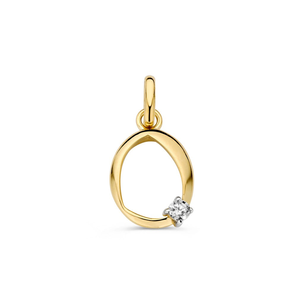 Ciondolo in oro giallo con zircone, forma ovale e finitura lucida.